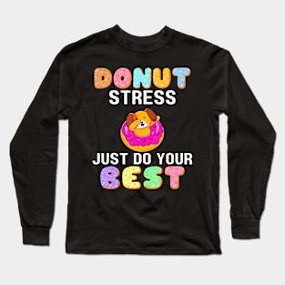 Women Retro Donut Stress Just Do Your Best Staar Testing Long Sleeve T-Shirt